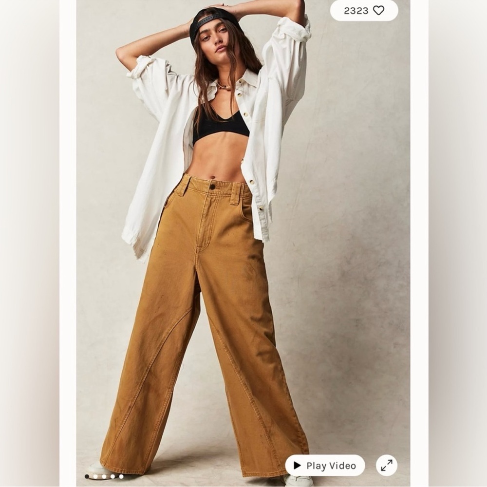 NEW Free People We The Free Chill Vibes Dropped Wide Leg Khaki Scout Jeans 31 - Picture 2 of 11